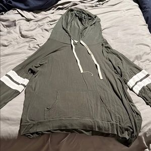 Hippie Rose Olive Green Hoodie with White Stripes